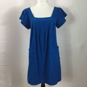 FRENCH CONNECTION Ocean Blue Solid A-line Cotton Mini Dress Size 6